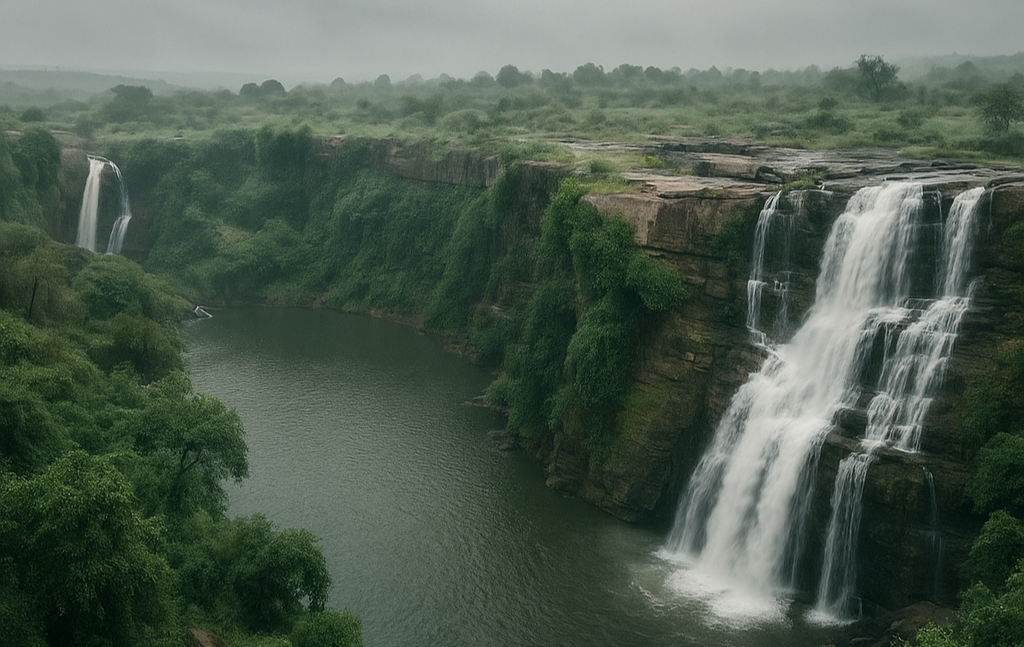 తెలంగాణలో వర్షాకాలంలో పచ్చని ప్రకృతి మరియు జలపాతాలు